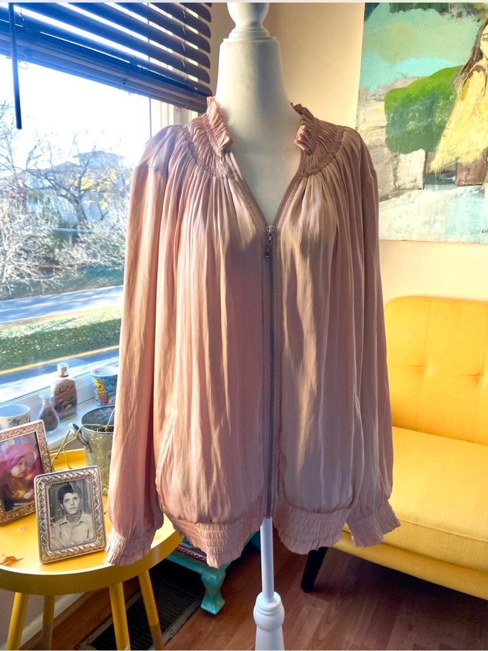 Chico's Peach Blush Zippered Pleated Top